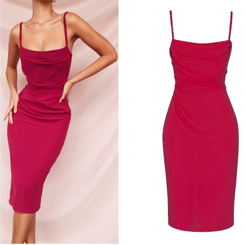 House of CB Fuchsia Pink Cowl Neck Midi Dress
